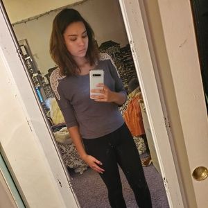 Gray shirt w/ crochet shoulders